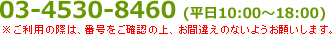 03-4530-8460 (平日10:00～18:00)